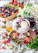Honey ice cream with berries