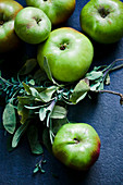 Grüne Äpfel mit Zweigen