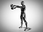 Man doing kettlebell workout, illustration