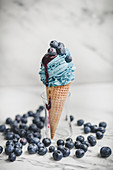 Ice cream cone with blueberry ice cream