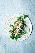 Wrap with chicken breast, arugula and honey mustard sauce