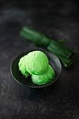 Refreshing sorbet made from pandan leaves, refined sugar and lime juice (vegan)