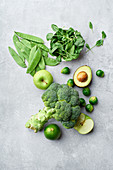 Healthy vegetarian food ingredients in green colours