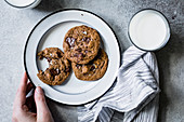 Chocolate chip, almond and date cookies