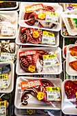 Japanese market stall packets of octopus