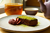 Soft Matcha Chocolate cake and combu tea