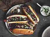 Vegetarian hot dog with seitan sausages