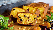 Fruit cake with cranberries and apricots