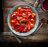 Roasted red pepper, tomato and canellini bean stew