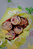 Gluten-free spelt roses and blueberries and bananas