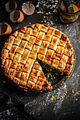An Easter breakfast pie with spinach and ricotta