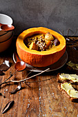 Roasted root vegetable laksa with buckwheat and toast