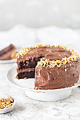 Chocolate cake with walnuts