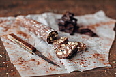 Chocolate salami with nuts
