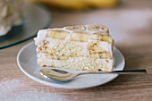 A slice of banana and mascarpone cake