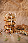 A stack of oat cookies