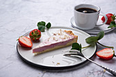 Vegan strawberry tart with strawberry jelly and soya yoghurt