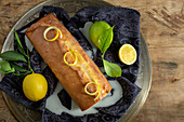 Homemade delicious lemon cake covered with glaze
