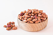 Dried borlotti beans in a wooden bowl