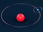 Sun, Earth and Moon in spacetime, illustration