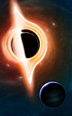 Black hole seen from a planet, illustration
