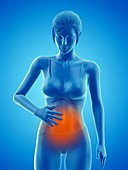 Woman with a painful abdomen, illustration