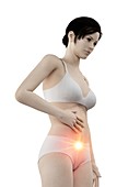 Woman with a painful abdomen, illustration