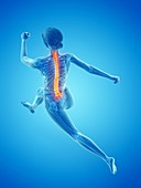 Woman with a painful back while running, illustration