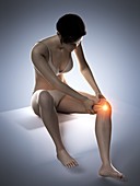 Woman with a painful knee, illustration