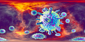 Covid-19 coronavirus particles, illustration