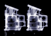 Two metal pistons, X-ray