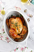 Roasted chicken in the Easter arrangement