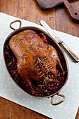 Roasted duck with red onions chutney and pomergranate