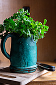 Fresh parsley in a vintage measuring jug