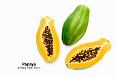Papayas, ganz und halbiert