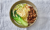 Spicy tantanmen ramen with bok choy and minced pork