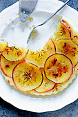 Tarte tatin with calvados apples, sliced