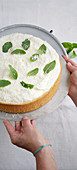 Vanilla and coconut cake with mint