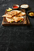 Lentil, mozzarella and spring onion quesadillas