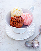 Neapolitan ice cream (chocolate, strawberry and vanilla)