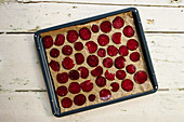 Beetroot crisps on a baking tray
