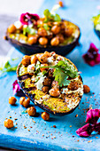 Barbecued avocado with chickpeas and yogurt