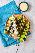 Barbecued brussels sprouts skewers