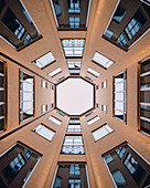 An interior courtyard (looking up), Helsinki, Finland