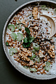 Spelt ragout with celery, cream and walnuts