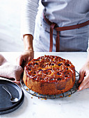 Fig and Raspberry Upside-Down Linzer Cake
