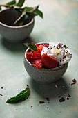 Strawberries with soy cream, white and dark rice milk chocolate