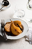 Poached pear with cinnamon