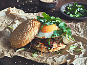 Banh Mi burger with a fried egg