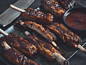 Spare ribs cooked on the barbecue